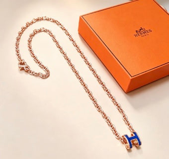 Hermès Pop H Bleu Enamel Pendant Necklace