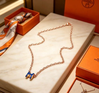 Hermès Pop H Bleu Enamel Pendant Necklace
