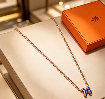 Hermès Pop H Bleu Enamel Pendant Necklace