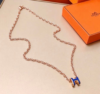 Hermès Pop H Bleu Enamel Pendant Necklace