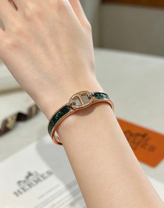 Hermès Vert Fumé Enamel Clic H Bracelet