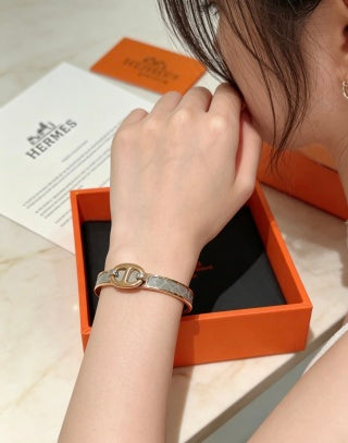 Hermès Clic H Leather Inlay Bracelet