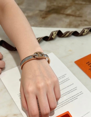 Hermès Clic H Leather Inlay Bracelet