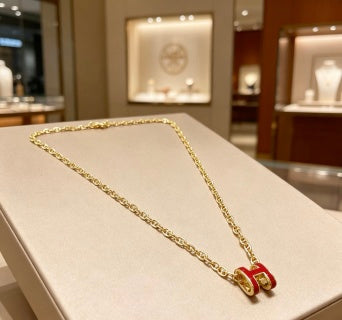 Hermès Pop H Rouge Enamel Pendant Necklace