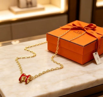 Hermès Pop H Rouge Enamel Pendant Necklace