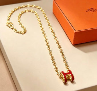 Hermès Pop H Rouge Enamel Pendant Necklace