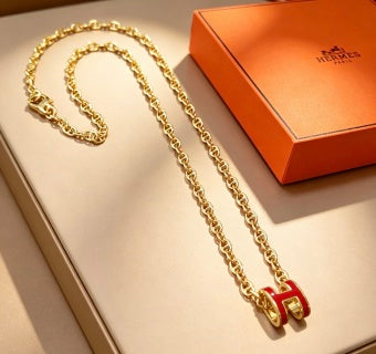 Hermès Pop H Rouge Enamel Pendant Necklace