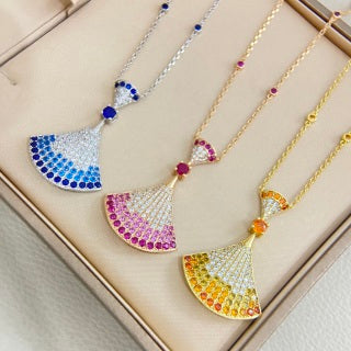 Bvlgari Colorful Gemstone Fan Pendant Necklace – Elegant Luxury Jewelry