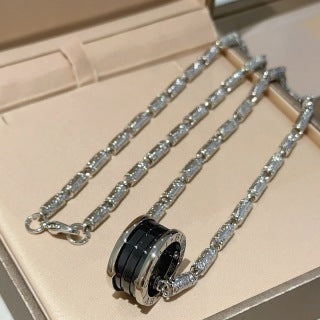Bvlgari Silver Black Accent Pave Chain Necklace – Elegant Luxury Jewelry