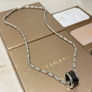 Bvlgari Silver Black Accent Pave Chain Necklace – Elegant Luxury Jewelry