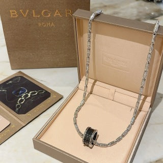 Bvlgari Silver Black Accent Pave Chain Necklace – Elegant Luxury Jewelry