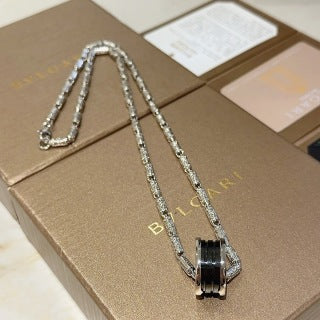 Bvlgari Silver Black Accent Pave Chain Necklace – Elegant Luxury Jewelry