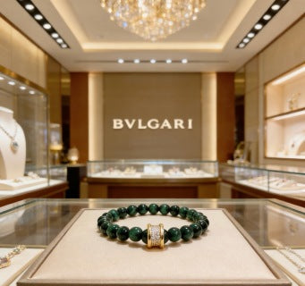 Bvlgari Green Gemstone Beaded Bracelet with Gold Accent – Elegant Luxury Jewelry