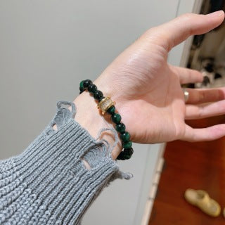 Bvlgari Green Gemstone Beaded Bracelet with Gold Accent – Elegant Luxury Jewelry