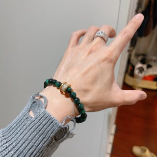 Bvlgari Green Gemstone Beaded Bracelet with Gold Accent – Elegant Luxury Jewelry