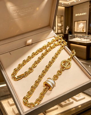 Bvlgari Gold White Accent Link Chain Necklace – Elegant Luxury Jewelry