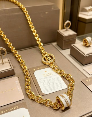 Bvlgari Gold White Accent Link Chain Necklace – Elegant Luxury Jewelry
