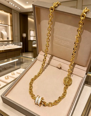 Bvlgari Gold White Accent Link Chain Necklace – Elegant Luxury Jewelry