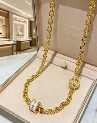Bvlgari Gold White Accent Link Chain Necklace – Elegant Luxury Jewelry
