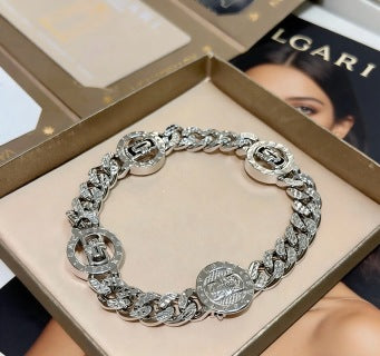 Bvlgari Silver Medallion Crystal Link Bracelet – Elegant Luxury Jewelry