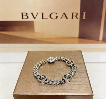 Bvlgari Silver Medallion Crystal Link Bracelet – Elegant Luxury Jewelry