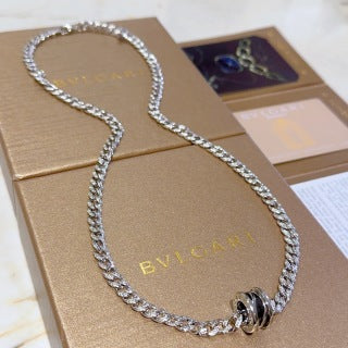 Bvlgari Silver Pave Chain Circle Pendant Necklace – Elegant Luxury Jewelry