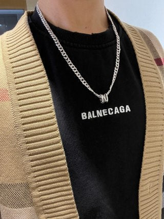Bvlgari Silver Pave Chain Circle Pendant Necklace – Elegant Luxury Jewelry