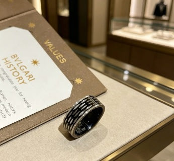 Bvlgari Black Ceramic Silver Accent Band Ring – Elegant Luxury Jewelry