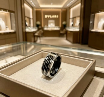 Bvlgari Black Ceramic Silver Accent Band Ring – Elegant Luxury Jewelry
