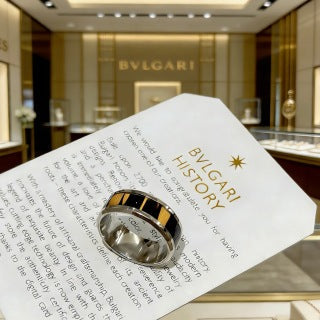 Bvlgari Silver Black Accent Geometric Band Ring – Elegant Luxury Jewelry