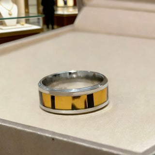 Bvlgari Silver Black Accent Geometric Band Ring – Elegant Luxury Jewelry