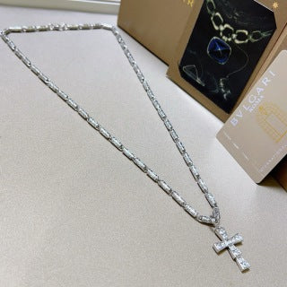 Bvlgari Silver Cross Pendant Statement Necklace – Elegant Luxury Jewelry