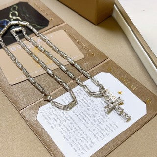 Bvlgari Silver Cross Pendant Statement Necklace – Elegant Luxury Jewelry