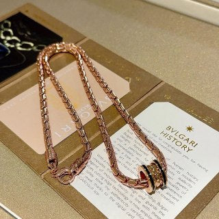 Bvlgari Rose Gold Black Accent Chain Necklace – Elegant Luxury Jewelry