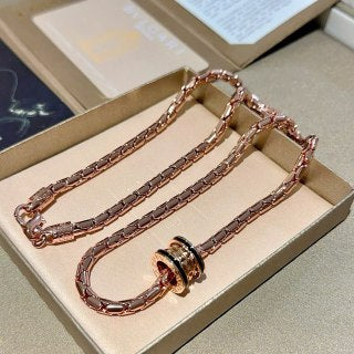 Bvlgari Rose Gold Black Accent Chain Necklace – Elegant Luxury Jewelry