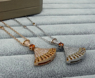 Bvlgari Orange Gemstone Fan Pendant Necklace – Elegant Luxury Jewelry