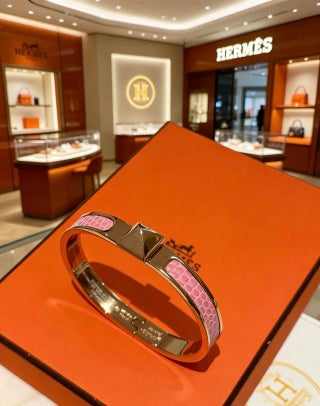 Hermès Rose Gold Clic H Pavé Enamel Bracelet