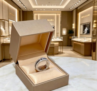 Bvlgari Silver Spiral Crystal Band Ring – Elegant Luxury Jewelry
