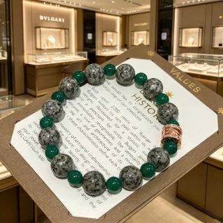 Bvlgari Green Stone Beaded Bracelet with Rose Gold Accent – Elegant Luxury Jewelry