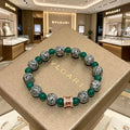 Bvlgari Green Stone Beaded Bracelet with Rose Gold Accent – Elegant Luxury Jewelry