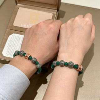 Bvlgari Green Stone Beaded Bracelet with Rose Gold Accent – Elegant Luxury Jewelry