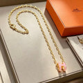 Hermès Rosé H Link Charm Necklace