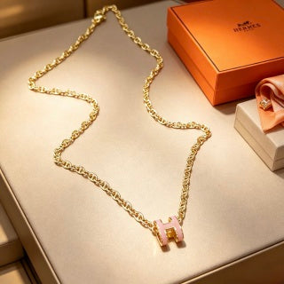 Hermès Rosé H Link Charm Necklace