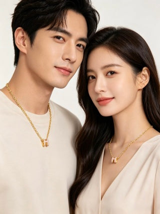 Hermès Rosé H Link Charm Necklace