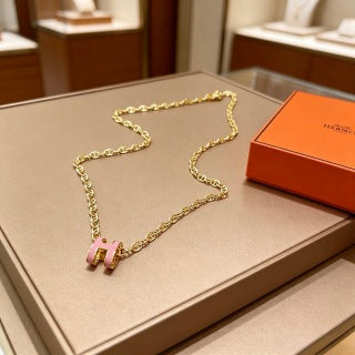 Hermès Rosé H Link Charm Necklace