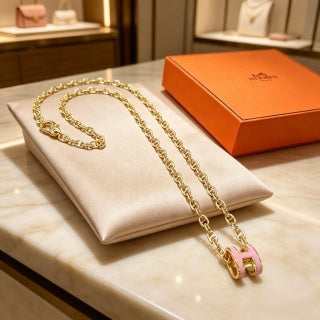 Hermès Rosé H Link Charm Necklace