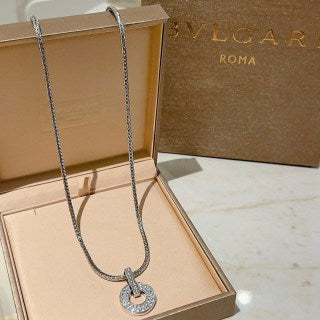 Bvlgari Silver Circle Crystal Pendant Necklace – Elegant Luxury Jewelry