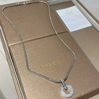 Bvlgari Silver Circle Crystal Pendant Necklace – Elegant Luxury Jewelry