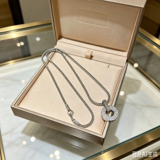 Bvlgari Silver Circle Crystal Pendant Necklace – Elegant Luxury Jewelry