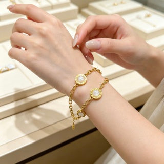 Bvlgari Gold Pearl Accent Link Bracelet – Elegant Luxury Jewelry
